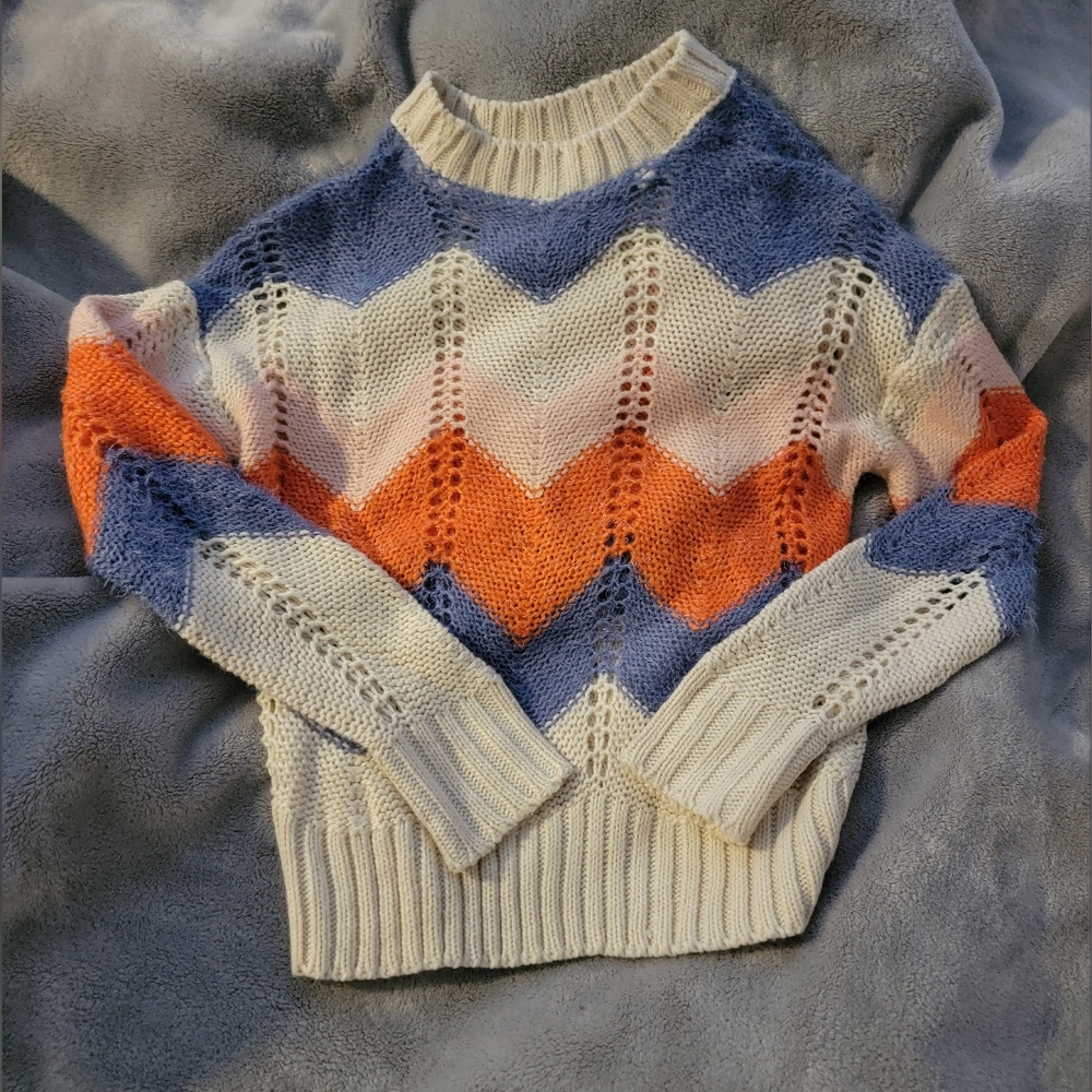 Vero Moda Chevron Knit Sweater - Blue, Orange, and Cream